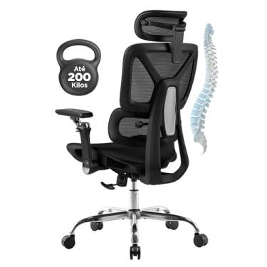 Imagem de Cadeira Ergométrica Escritório Ajuste Lombar Mesh Malha Tecido Respirável Comfy Giratória Braços 6D Suporta 200 Kg Home Office Executiva Móveis Poltrona Gamer Estudo Confortável Ergonômica