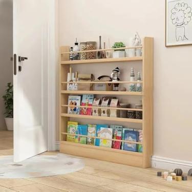 Imagem de Prateleira organizadora de revistas com porta atrás, prateleira de livros de madeira, 3/4/5/6 camadas atrás da porta para espaço estreito interno, sala de estar, escritório em casa, 80 x 10 x 120 cm