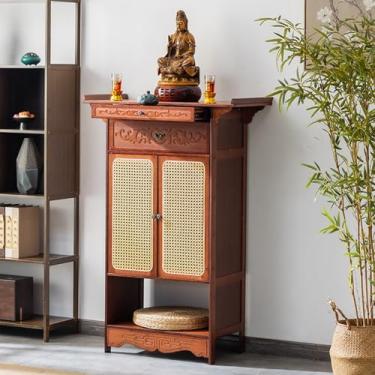 Imagem de Mesa de altar de meditação – armário de buda chinês, suporte de santuário espiritual para decoração de casa, espaço de meditação zen, mesa de oferta religiosa, serenidade e atenção plena