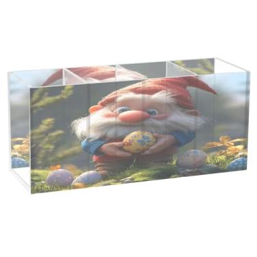 Imagem de Burbuja Suporte de caneta de acrílico de ovo de gnomo de Páscoa, 4 compartimentos, suporte de lápis transparente para pincéis de maquiagem, acessórios de mesa de escritório em casa