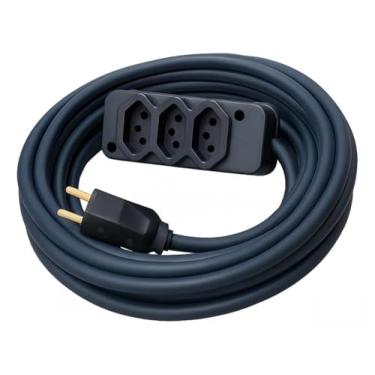 Imagem de Extensão Elétrica Profissional Reforçada 15 Metros, 3 Tomadas 10A, Cabo PP 2x2,50mm, Bivolt 250V, Preto, Uso Profissional e Residencial
