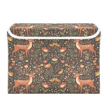 Imagem de Burbuja Caixa de armazenamento de veados com tampa e alças, grande caixa de armazenamento dobrável para prateleiras armário quarto escritório organizador