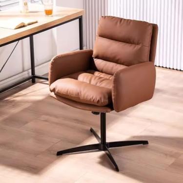 Imagem de Cadeira de escritório para mesas sem rodas, cadeira acolchoada com pernas cruzadas, cadeira giratória para escritório em casa, poltrona confortável e macia cadeira de computador ajustável em altura