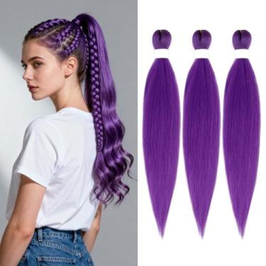 Imagem de SuCoo Extensões de cabelo trançado roxo pré-esticado sintético textura yaki longo para tranças, roxo, fantasia de Halloween, festa cosplay (66 cm)