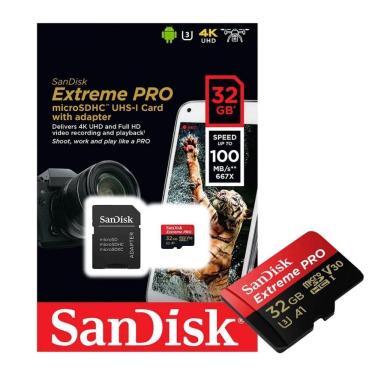 Imagem de Cartão de Memória Micro SD 32GB SanDisk Extreme Pro V30 U3 32GB 4K - SDSQXCG-032G-GN6MA, Com Adaptador