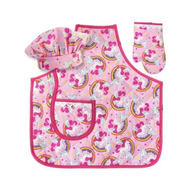 Imagem de Kit Avental Infantil Cozinha 3 Peças Avental Luva Touca Pequeno Chef M