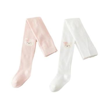 Imagem de Meias Calças Para Bebês Meninas Em Cores Sólidas Com Estampa De Urso E