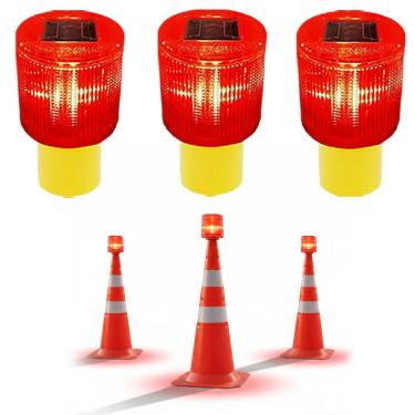 Imagem de Sinalizador Solar Kit 3 Viario Cone Obra Estrada Rodovia Transito Avenida Acidente Fiscalizaçao Emergencia Segurança