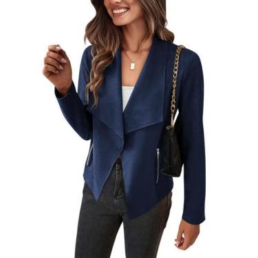 Imagem de Casaco PRETTYGARDEN 2025 Jaqueta Cropped Azul Marinho em Camurça Sinté