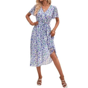 Imagem de Vestido PRETTYGARDEN Envelope Decote V Floral com Cinto Médio