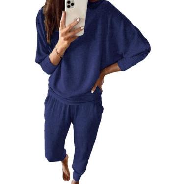 Imagem de Conjunto de Moletom PRETTYGARDEN XX-L Azul Escuro Canelado 2 Peças