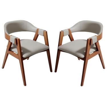 Imagem de Kit 2 Cadeiras de Jantar em Madeira Lina Estofada Couríssimo Palha CCS