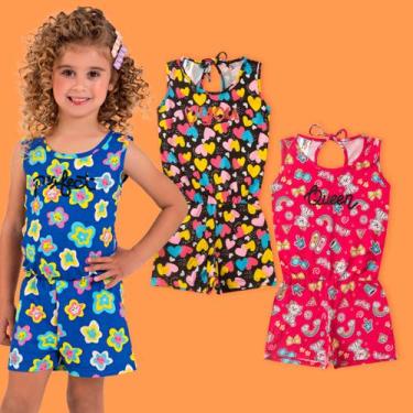 Imagem de Kit 2 Macaquinho Infantil Menina Fresquinho - Macacão Curto Verão Malh