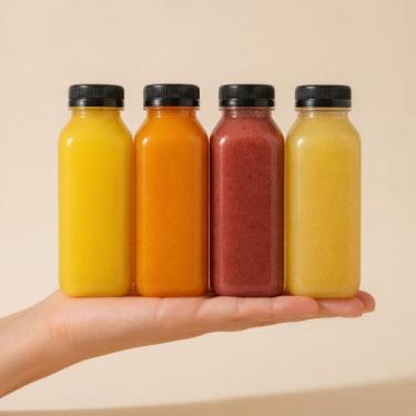 Imagem de 50 uni Garrafa PET quadrada para chocolate, suco e vitamina com tampa 
