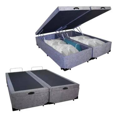 Imagem de Cama Box Bau Bipartido Queen Suede Premium Santo Box Bipartido 47x158x198