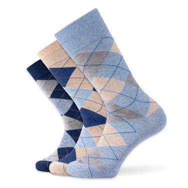 Imagem de XXL Meias Sociais Clássicas (Tamanho Masculino 15-18) (Pacote com 3) (Azul Pó Argyle/Je...