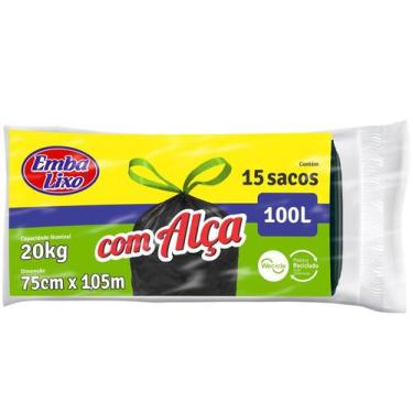 Imagem de Saco de Lixo Preto 100L com Alça Embalixo 15 Unidades, 15, 100L