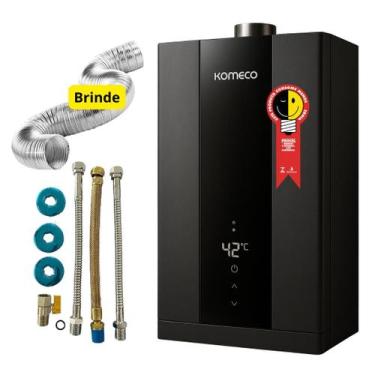 Imagem de Kit Aquecedor de Água a Gás GN Wifi Komeco Ko 16bk Preto Decor com Dut