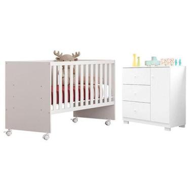Imagem de Berço Nacional Doce Sonho 3540 com Cômoda Infantil Duda Branco Brilho 