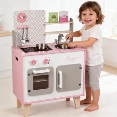 Imagem de Cozinha Infantil Madeira Janod Macaron Rosa com Acessórios Brinquedo E