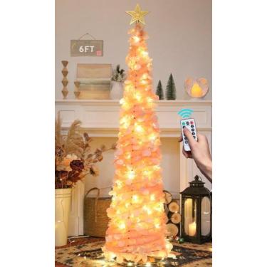 Imagem de Árvore de Natal HMASYO Pop Up de 6 pés com 100 luzes LED e controle re