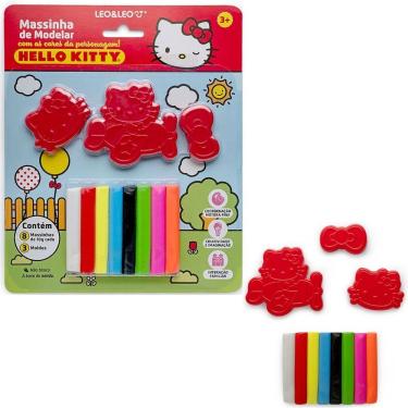 Imagem de Massinha de Modelar Infantil Hello Kitty 80g com 8 Unidades de 10g e 3 Moldes Temáticos Leo & Leo