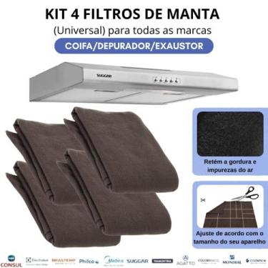 Imagem de Kit 4 Filtros Manta Para Coifa Depurador Exaustor Universal Todas As M