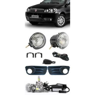 Imagem de Kit Farol de Milha Neblina Fiat Palio e Siena Economy 2010 2011 2012 2013 2014 Moldura Preta + Kit Lâmpada Super LED 6000K