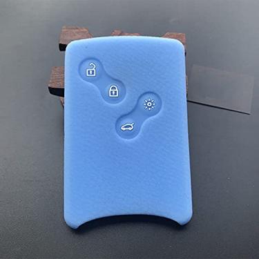 Imagem de YJADHU Capa de capa de chave de borracha de silicone para carro Shell 4 botões, apto para Renault Clio Logan Megane 2 3 Koleos Scenic Card, azul claro