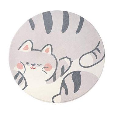 Imagem de Tapetes redondos macios, adoráveis padrões de desenho animado antiderrapante, tapete lavável para sala de estar, quarto, sala de estudo, sala de jantar, quarto das crianças, cinza, 100 cm