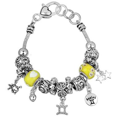 Imagem de Bracelete Falari com pingente do zodíaco multicolorido com contas de metal Murano prateadas