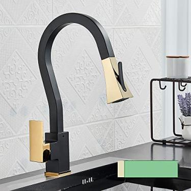 Imagem de Torneira de cozinha gourmet de ouro preto com pulverizador flexível pull down extensível torneiras removíveis para torneira misturadora de pia de cozinha, ouro preto, china