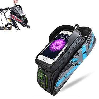 Imagem de Yajun Bolsa de bicicleta com moldura de tubo frontal superior pacote de ciclismo refletivo 5,8/6" capa de telefone com tela sensível ao toque bolsa acessórios de bicicleta, azul, 15,24 cm