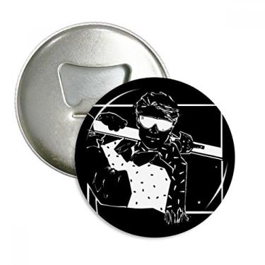 Imagem de Esqui Inverno Esporte Ilustração Preta Abridor de Garrafas Imã de Geladeira Emblema Multifuncional