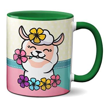Imagem de Caneca Divertida Lhama Fofinha Com Flores Teu Cú (Verde)