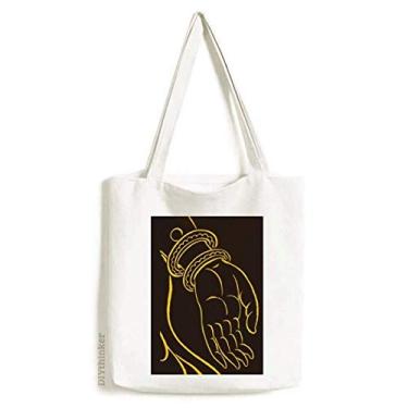 Imagem de Bolsa de lona com estampa de mão amarela e preta, bolsa de compras casual