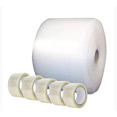 Imagem de Plástico Bolha - Bobina 40 Cm X 100 M + Fita Adesiva Transparente 45mmx100m 5 Unidades