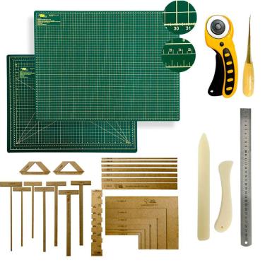 Imagem de Base de Corte A2 45x60 Dupla Face Kit Encadernação Gabarito Esquadros Scrapbook Réguas Cortador de Tecidos Dobradeira Agulhão