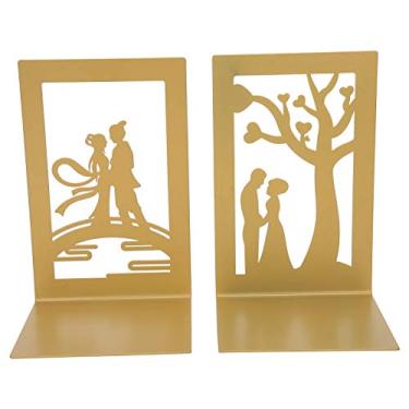 Imagem de Divisor de Livro de Metal Dourado Amor Livro Suporte de Livro de Madeira Compensada Espessada Organizar Estante Estante de Metal Suporte de Livro de Metal Estante (estande de