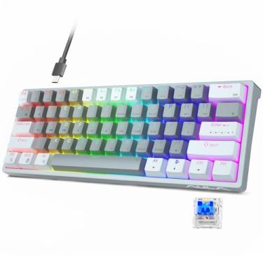 Imagem de AULA Teclado mecânico para jogos 60% com fio, 29 teclados RGB retroiluminados personalizados, troca a quente, interruptor azul, 60% design compacto pequeno para PC/Mac/Laptop/Wins (versão com fio)
