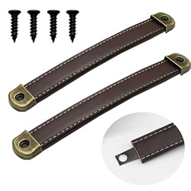 Imagem de OLAYA Puxadores de bagagem, puxadores de couro, puxadores de armário, puxadores de gaveta, maçanetas de porta, 2 peças, peças de metal de substituição para armário, cômoda, maleta com parafusos, (2,
