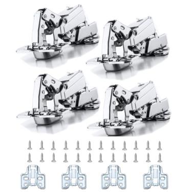 Imagem de XIEHE Dobradiças sem moldura inseridas macias de 165 graus, pacote com 4, para armários de cozinha, porta, níquel escovado, dobradiça de encaixe com parafusos