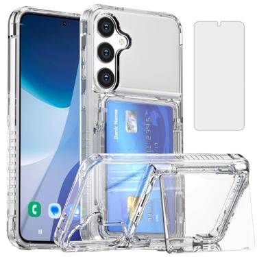 Imagem de Asuwish Capa de celular para Samsung Galaxy S24 Plus S24+ 5G transparente carteira celular transparente com protetor de tela de vidro temperado e compartimento fino para cartão de crédito S24plus 24S