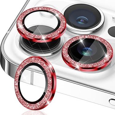 Imagem de TIUYAO Protetor de lente de câmera para iPhone 15 Pro Max/iPhone 15 Pro, protetor de lente de câmera de vidro temperado anel de lente de liga de alumínio, capa de câmera adequada para iPhone 15 Pro/Pro Max (vermelho purpurino)