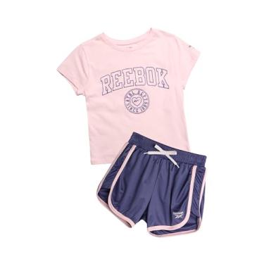 Imagem de Reebok Conjunto de shorts ativos para meninas - camiseta de manga curta e shorts de ginástica de malha com golfinho - conjunto esportivo para meninas (7-12), Roxo, 8