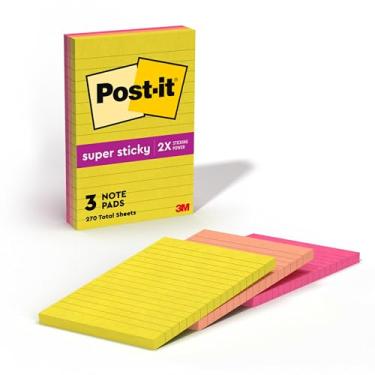 Imagem de Post-it Notas forradas super adesivas, 3 blocos de notas adesivos, 10 x 15 cm, material escolar, produtos de escritório, notas adesivas para superfícies verticais, monitores, paredes e janelas