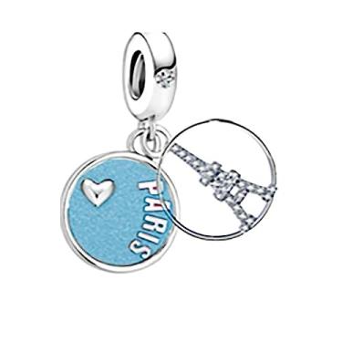 Imagem de MZC Jewelry Pulseira Pandora Europeia Torre Eiffel Love to Travel com pingente de coração para mulheres, mãe, irmã, férias em família, Cobre, Cobre