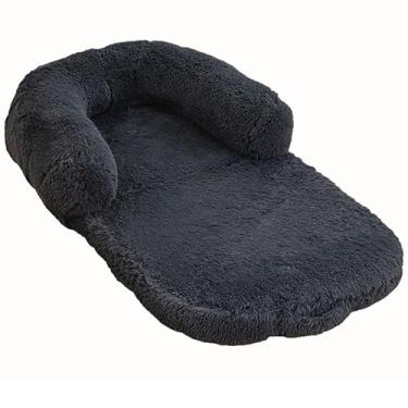 Imagem de Cama de cachorro humana ajustável, cama gigante de pele sintética de luxo para cachorro, tamanho humano, com alça portátil, cama de cachorro de espuma ortopédica de ovo lavável(Dark gray)