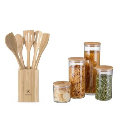 Imagem de Kit Utensílios de Bambu 6 Peças + Potes Herméticos Porta-Mantimentos com Tampa de Bambu Electrolux