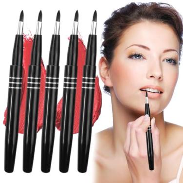 Imagem de Pacote com 5 pincéis de lábios retráteis com tampa, pincel de delineador labial portátil, pincel de maquiagem, aplicador, filme labial, óleo de viagem, ferramentas cosméticas para corretivo, batom,